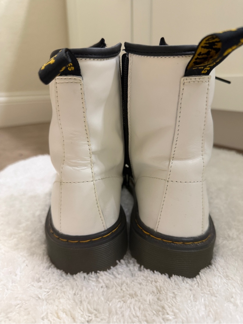 Dr. Martens White Leather Lace-Up Boots with Black Trim - Picture 7 of 9